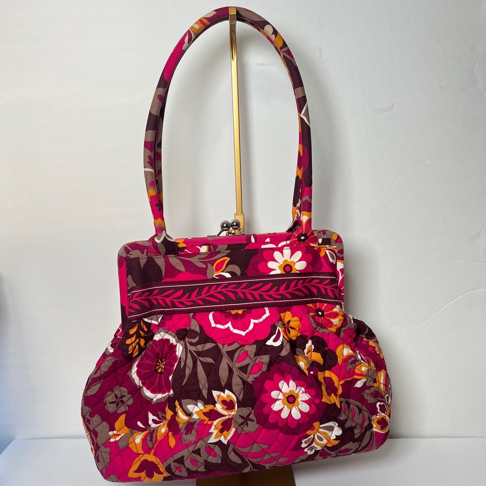 Vera‎ Bradley Alice Carnaby Quilted Floral Handbag Kisslock Silver Clasp Bag